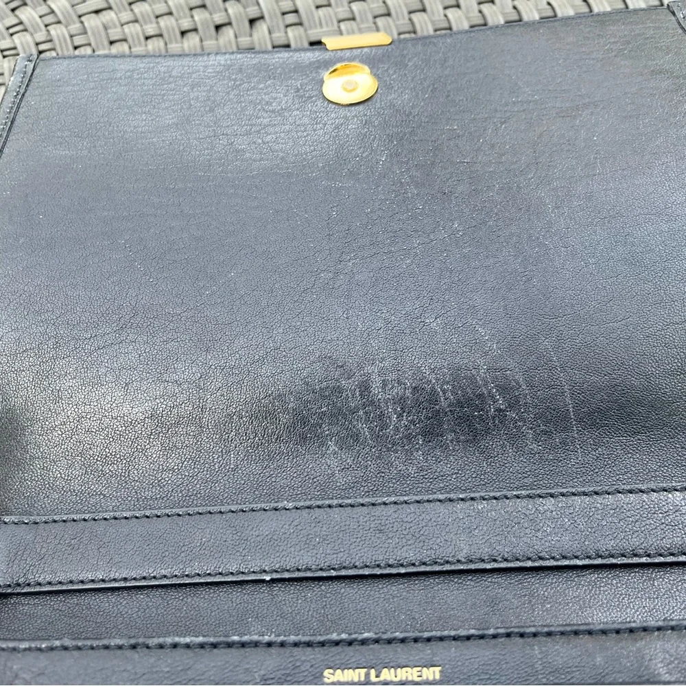 Saint Laurent  Quilted Leather Shoulder Bag in Navy with Gold YSL Logo - Picture 7 of 16